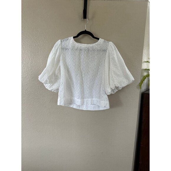 Joe's Women's White Eyelet Puffy Sleeve Blouse, size medium pullover 100% cotton - Picture 2 of 7